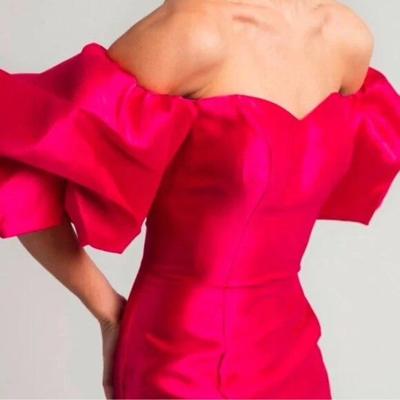 Mac Duggal Size 8 Pink Sweetheart Off The Shoulder Puff Sleeve Gown‎ Maxi Dress - Picture 2 of 8